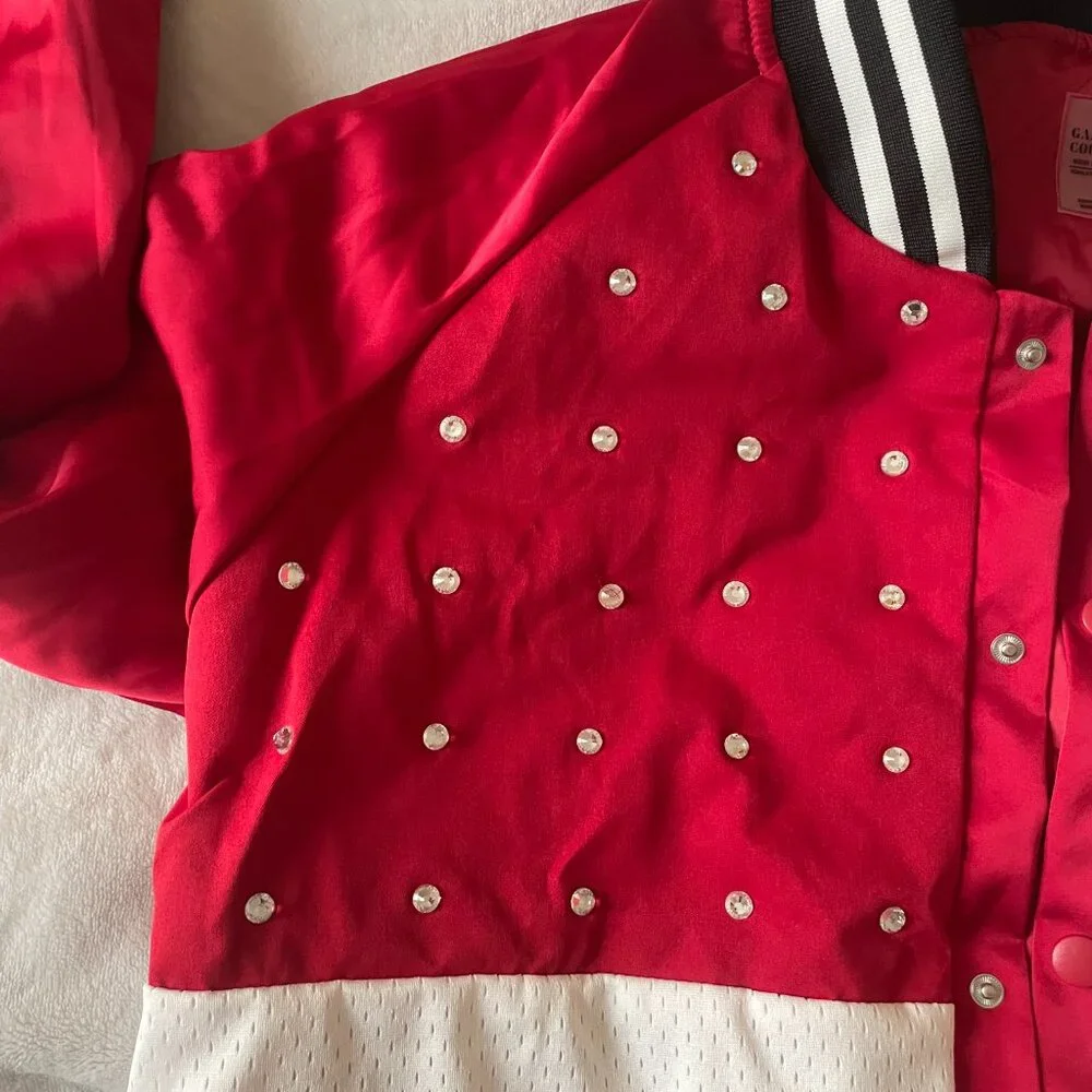 ALABAMA MIXED MEDIA THROWBACK BOMBER JACKET/RHINESTONE BY MADI P.T. - Picture 4 of 15